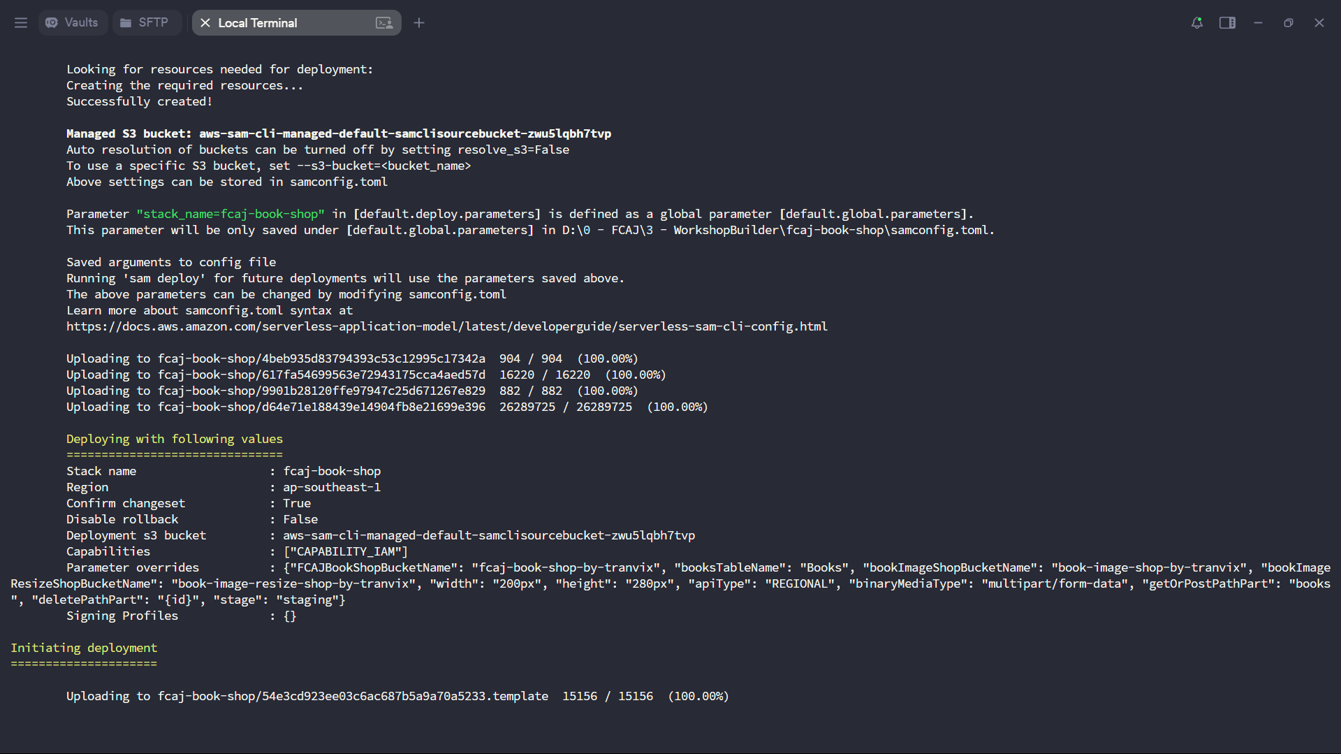 Initiating deployment — uploading artifacts