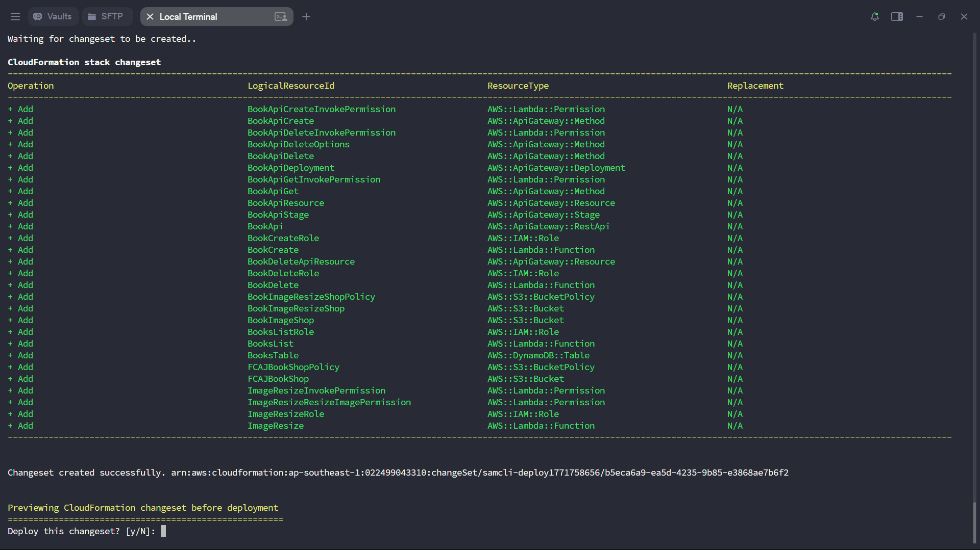 CloudFormation changeset preview — Deploy? [Y/N]