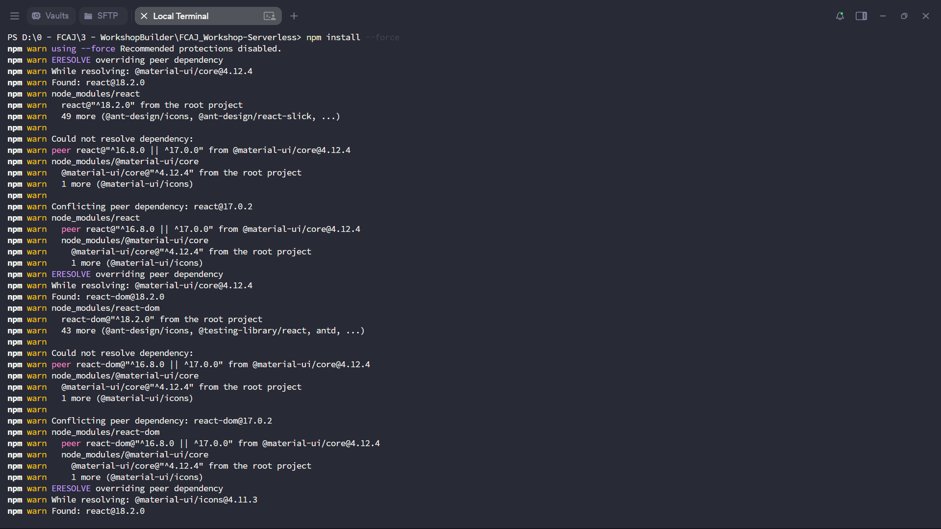npm install –force