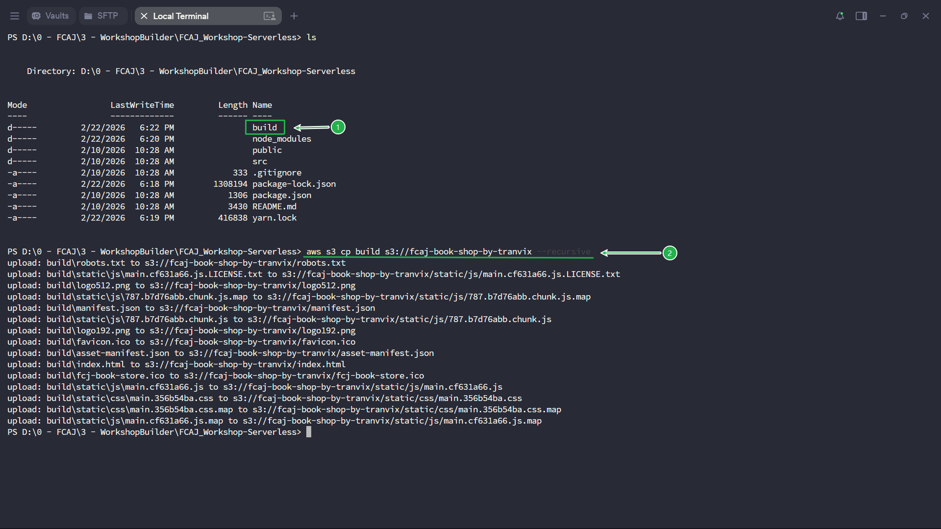 Upload build folder to S3