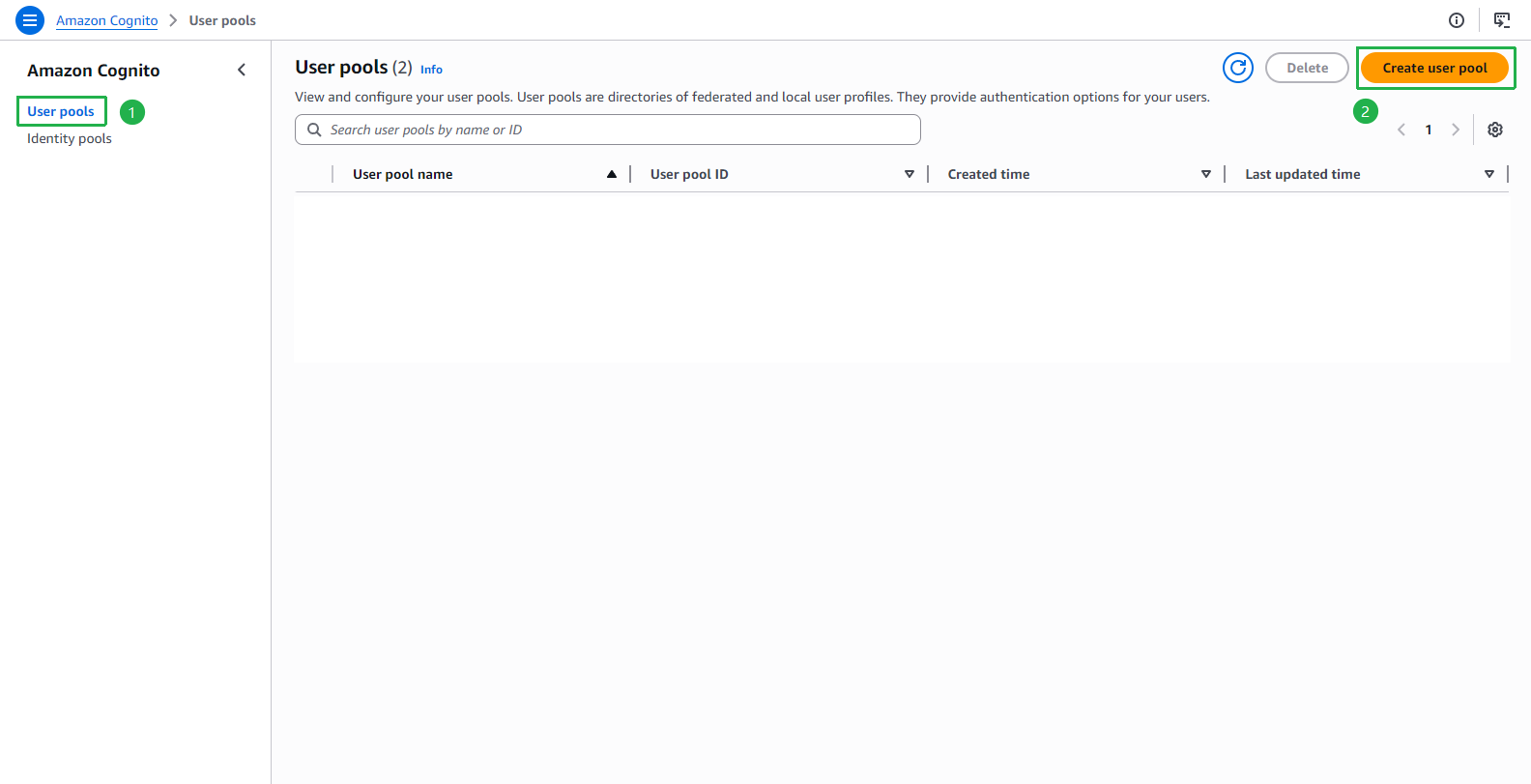 Cognito User pools - Create user pool
