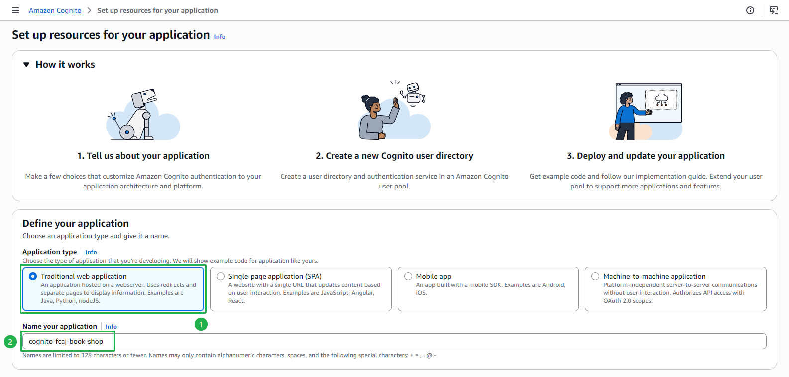 Set up application - application type and name