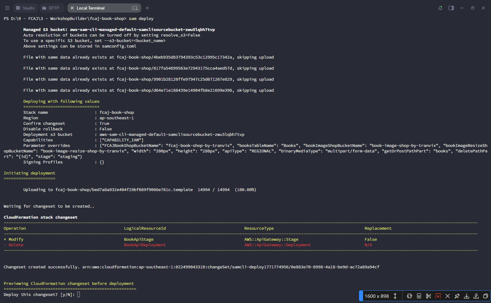 sam deploy - changeset preview
