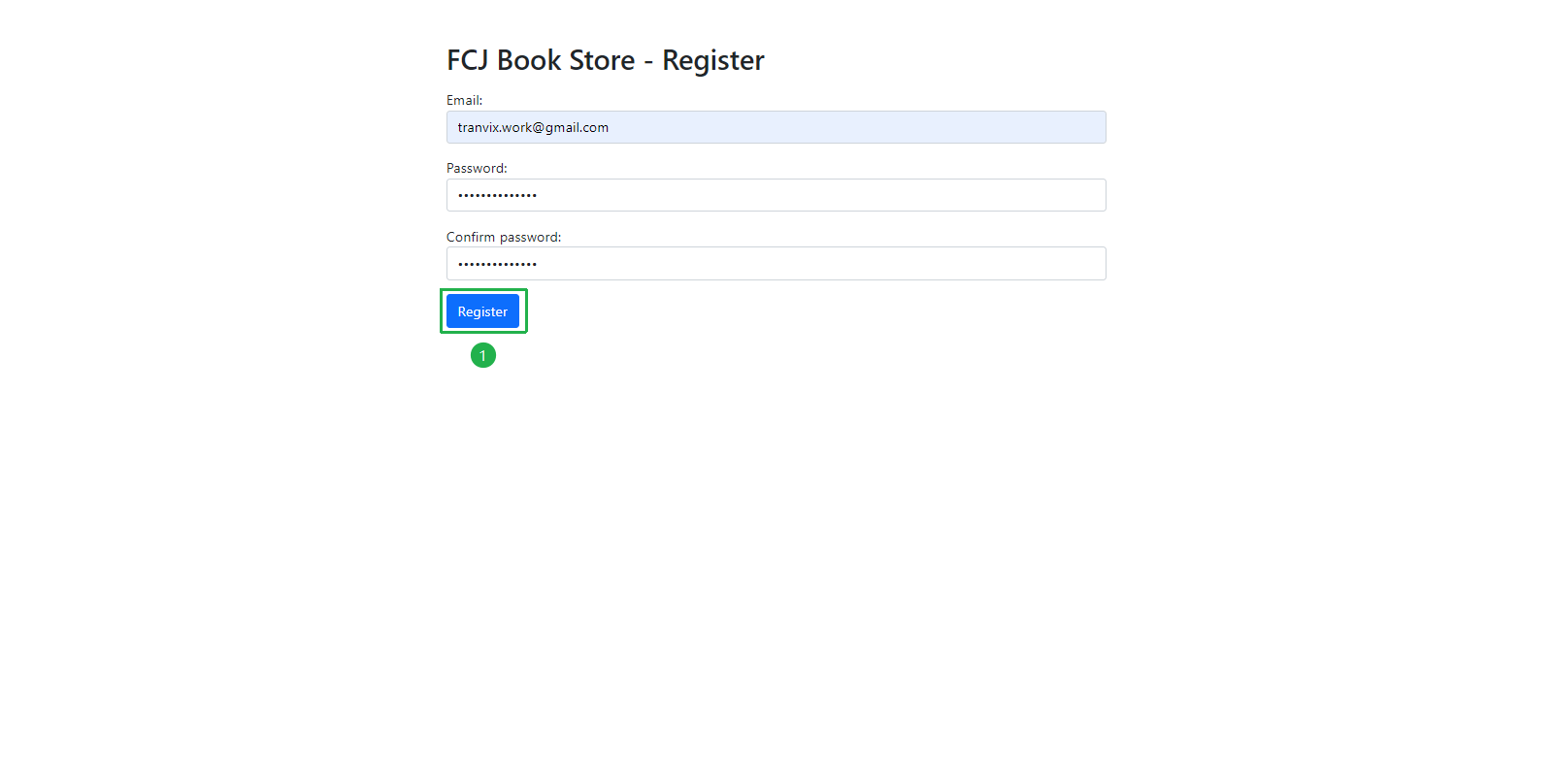 Register form - fill in details and click Register