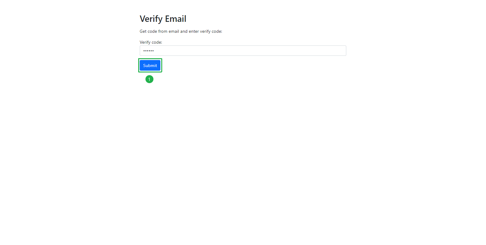 Verify Email - enter code and click Submit