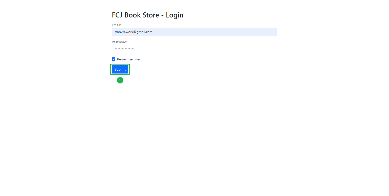 Login form - enter credentials and click Submit