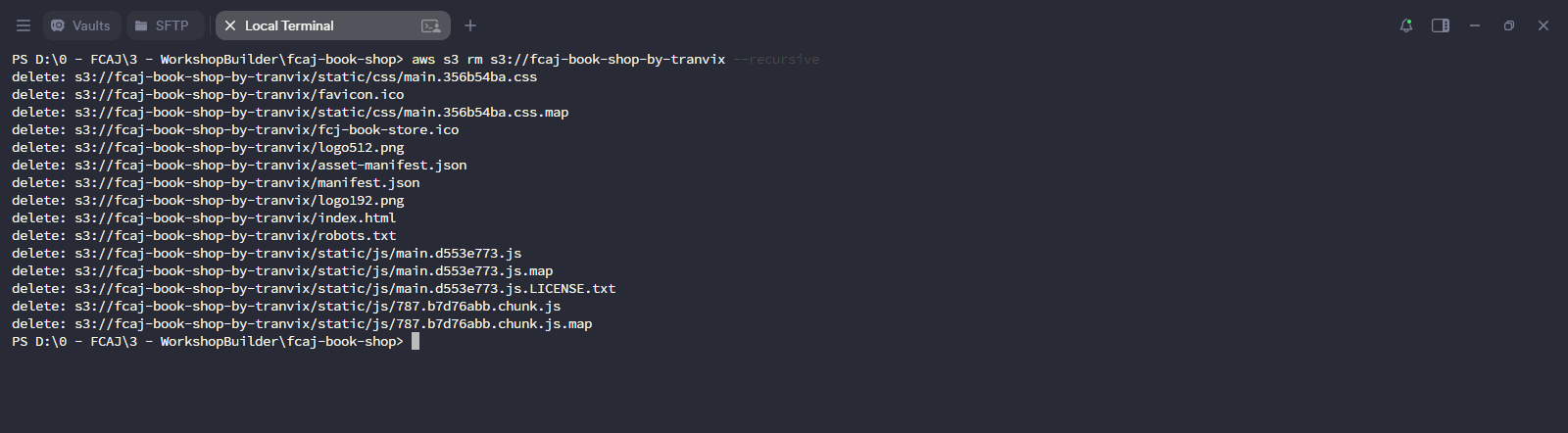 aws s3 rm - emptying the bucket